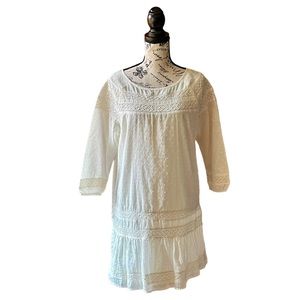 Lucky brand womens cream Swiss dot crochet boho peasent cottage core dress M